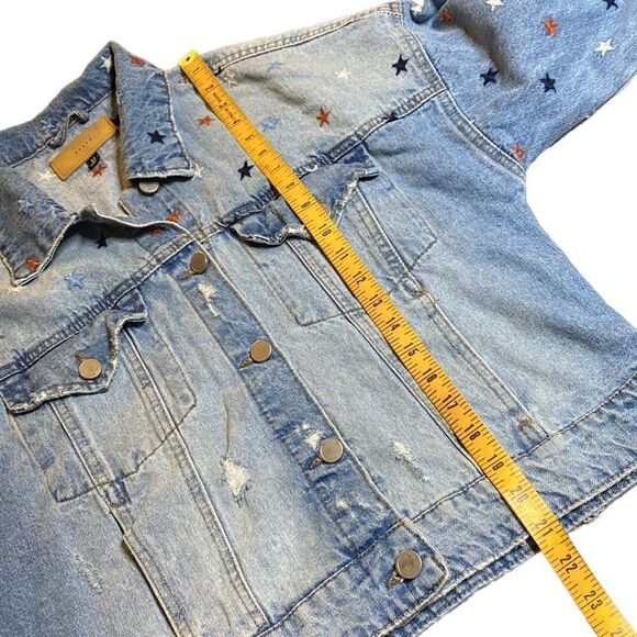 Star Embroidered Factory Distressed Denim Jacket - Picture 11 of 13